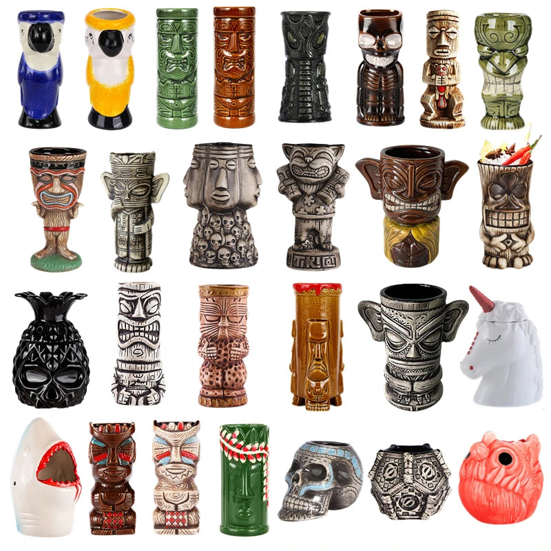 Wholesale Hawaii Tiki Mugs Creative Cocktail Glasses Handmade Custom Ceramic Tiki Cups for bar