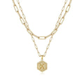 14K Gold Customized Clip Chain Necklace Simple and Lovely Hexagonal Name Letter Pendant Double Sided Sunflower Necklace