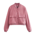 2023 Summer New Big Pocket Jacket Solid Color Long Sleeve Round Neck Women Coat