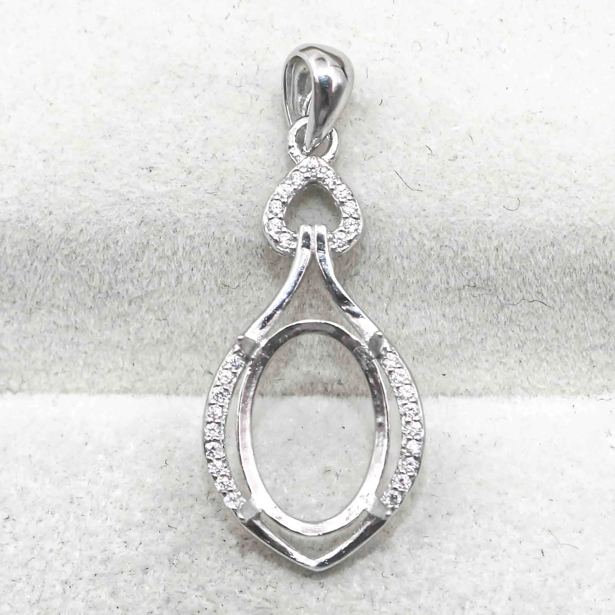 Sterling Silver 10*13mm Semi Mount Pendant Empty Frame Blank Support Setting S925 Base Holder Without Center Stone for DIY Inlay
