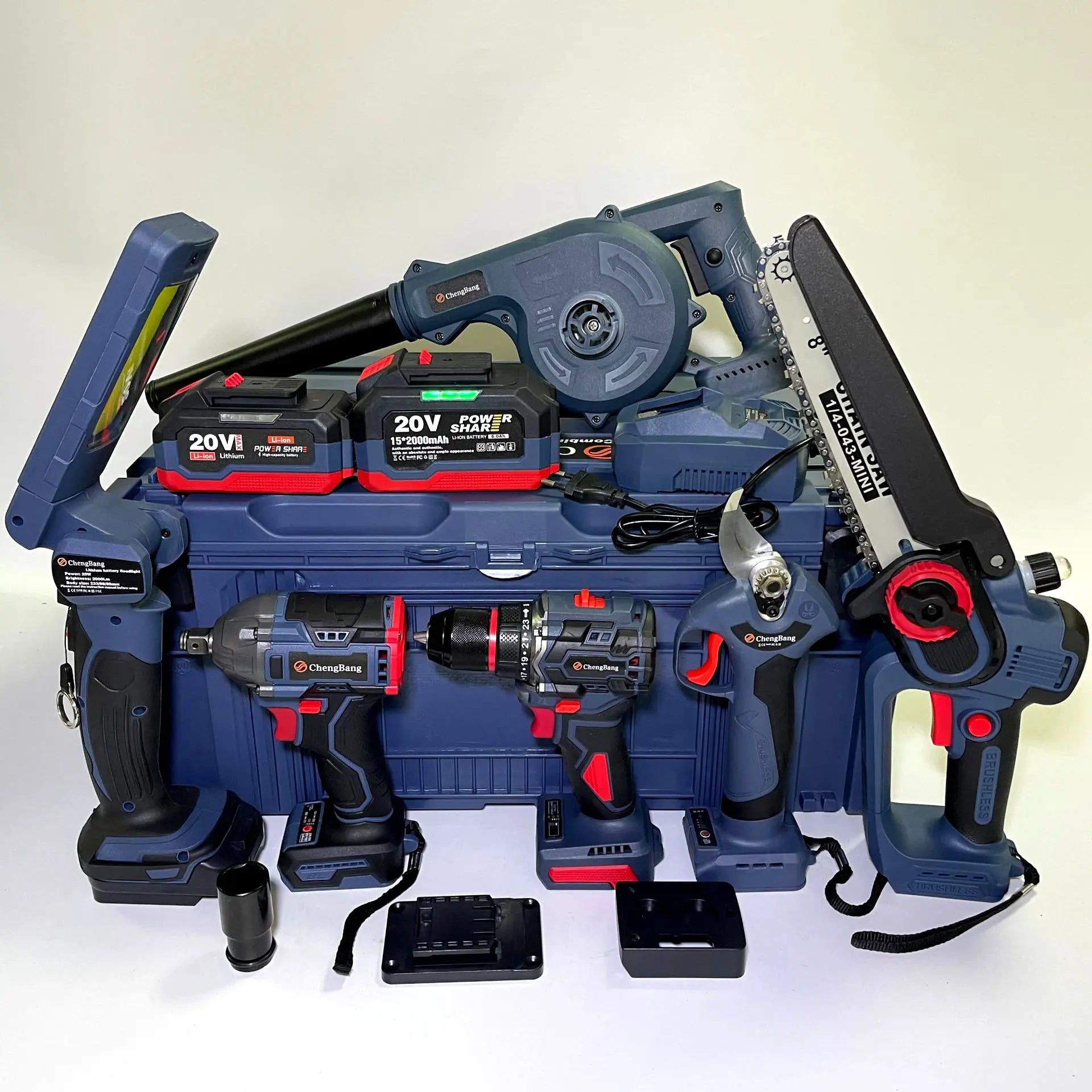 6pcs Power Tool Kits Electric Drill Brushless Battery Wrench Cordless Blower Portable Garden Pruning Chain Saw Combination Set