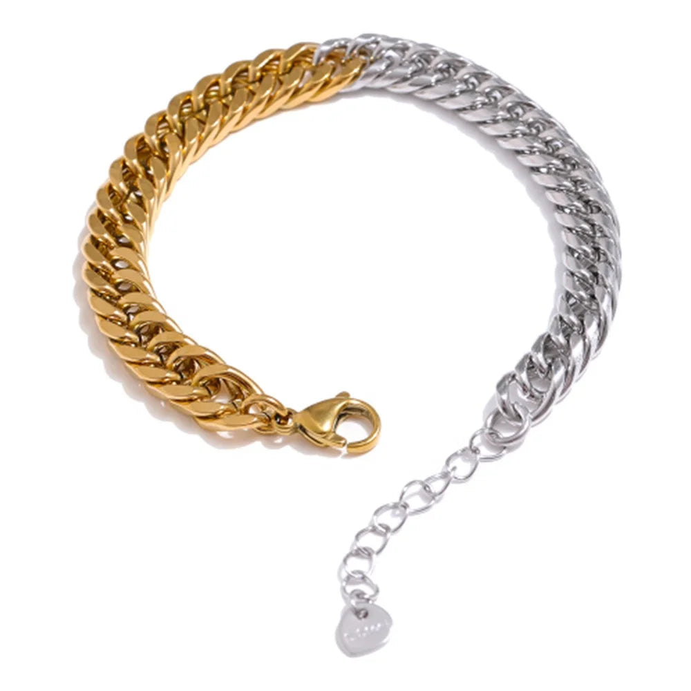 MICCI Wholesale Custom New Trendy Stainless Steel 18k Gold Plated Two Tone Cuban Link Chain Bracelet