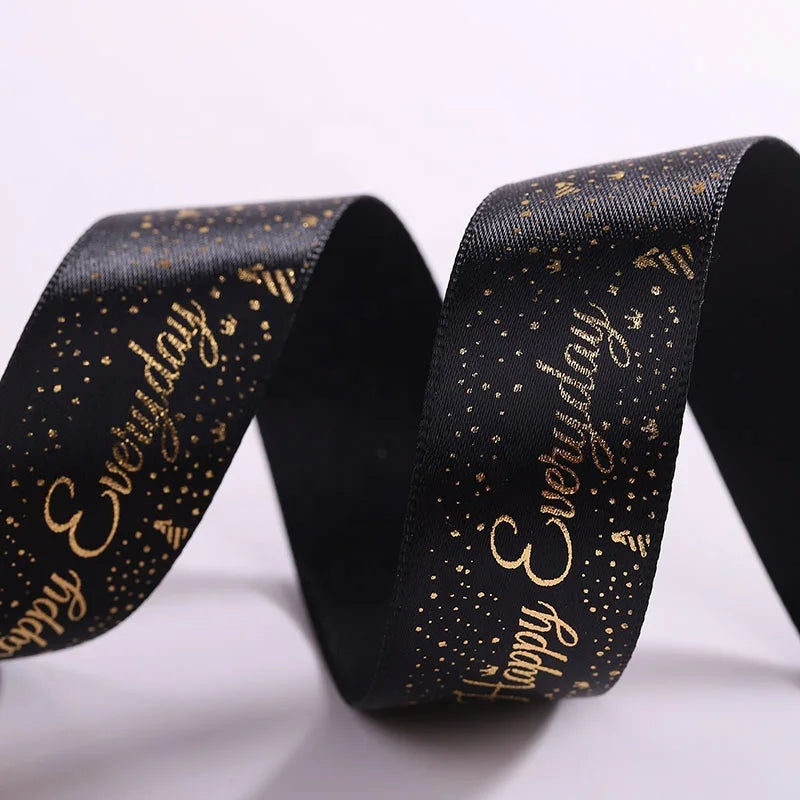 Wholesale 25mm Black 100% Polyester Eco-Friendly Printed Decorative Satin Grosgrain Webbing 7.5cm Free Sample Customizable Color