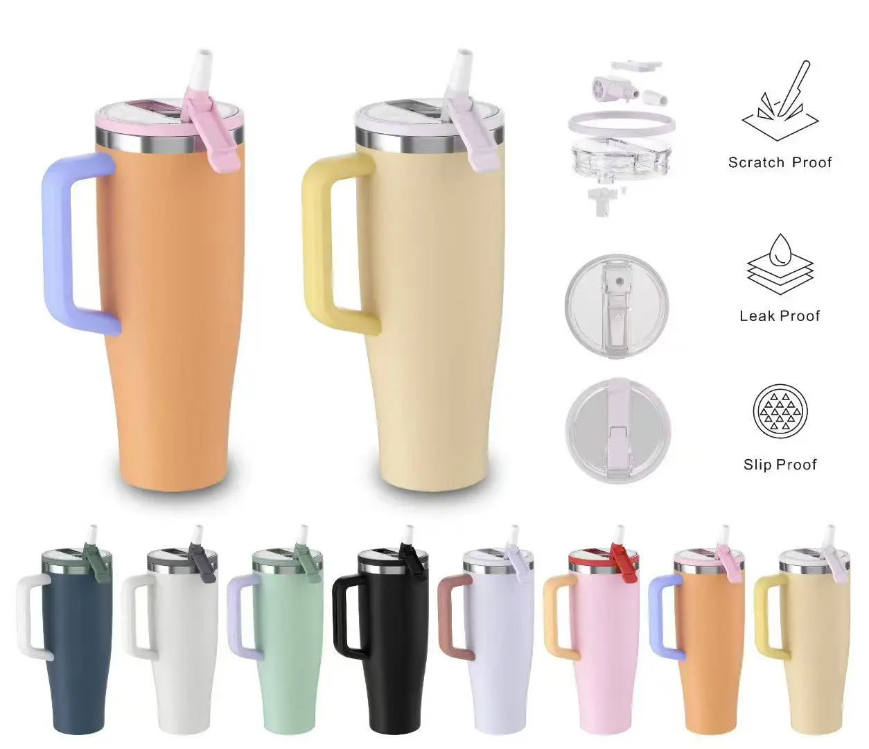 Patent 40oz Stainless Steel Insulated Tumbler Leakproof Lid Water Bottle Dustproof Coffee Cup with Straw Removable for Cleaning