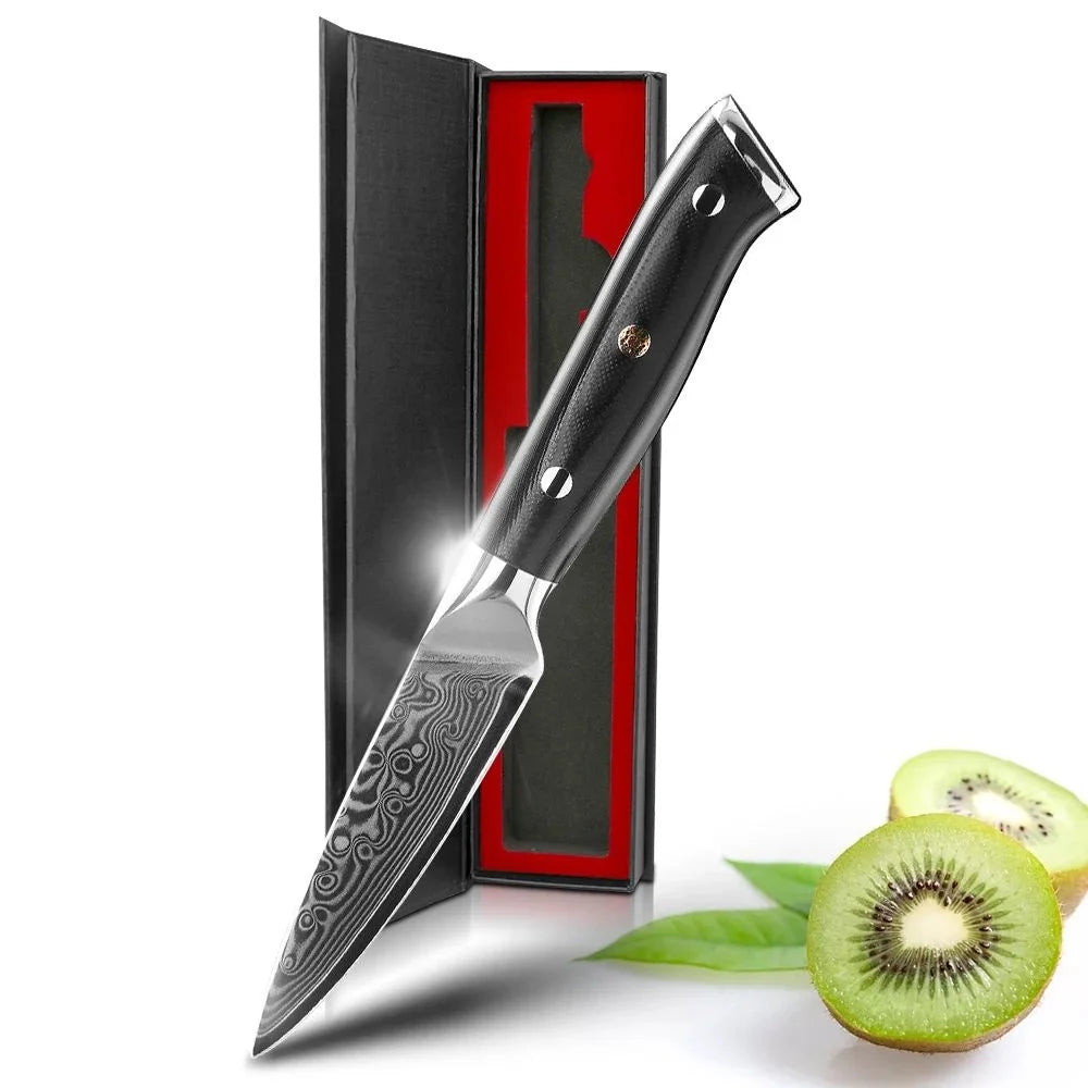 Pampered AUS10 Steel Small Paring Knife Classic Serrated Design Black OEM for Kitchen Fruit Peeling and Chefs Use