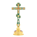 HT Orthodox Standing Cross Gold Plated Metal Crucifix Jesus Cross Church Altar Decor Christian Religious Gift