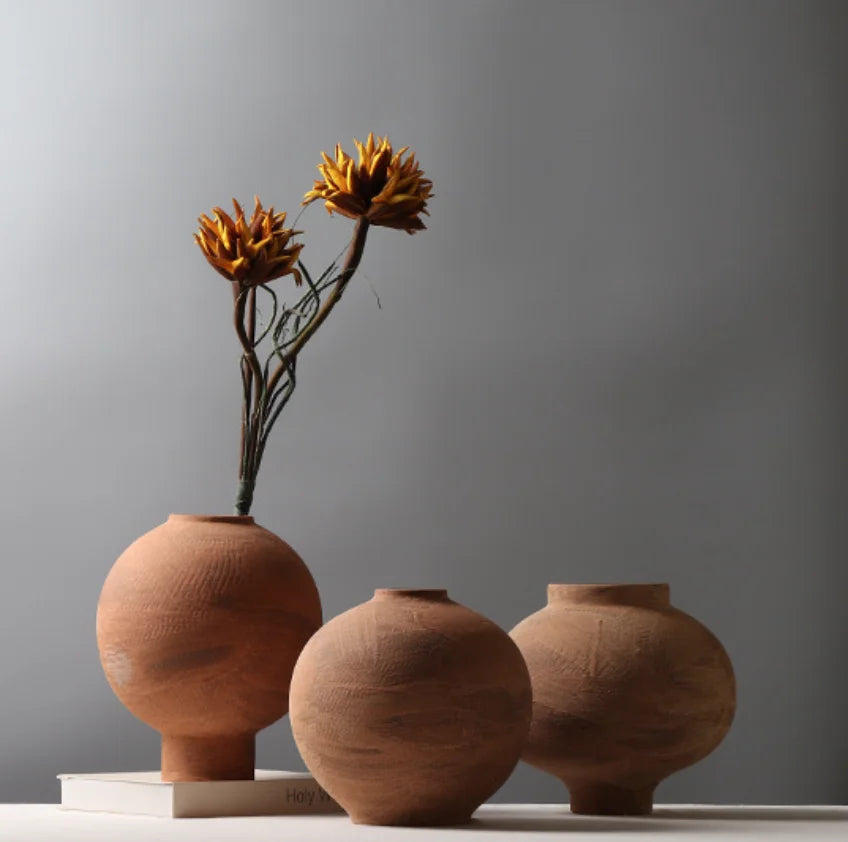 Modern Simple Old Ceramic Vase Creative Flower Arrangement Decoration Decoration Porch Art Soft Furnishing Brown Clay Vase