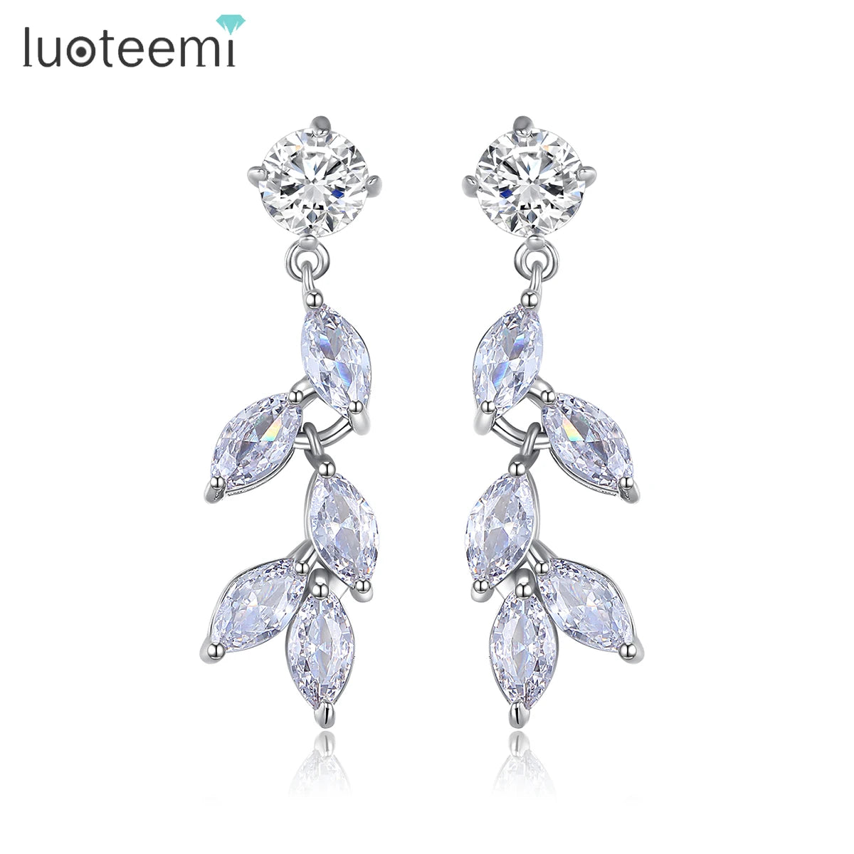 LUOTEEMI Woman Fashion Earing Trend 2023 Simple Art Stone Crystal Trendy Trending Luxury Leaf Shape Earrings