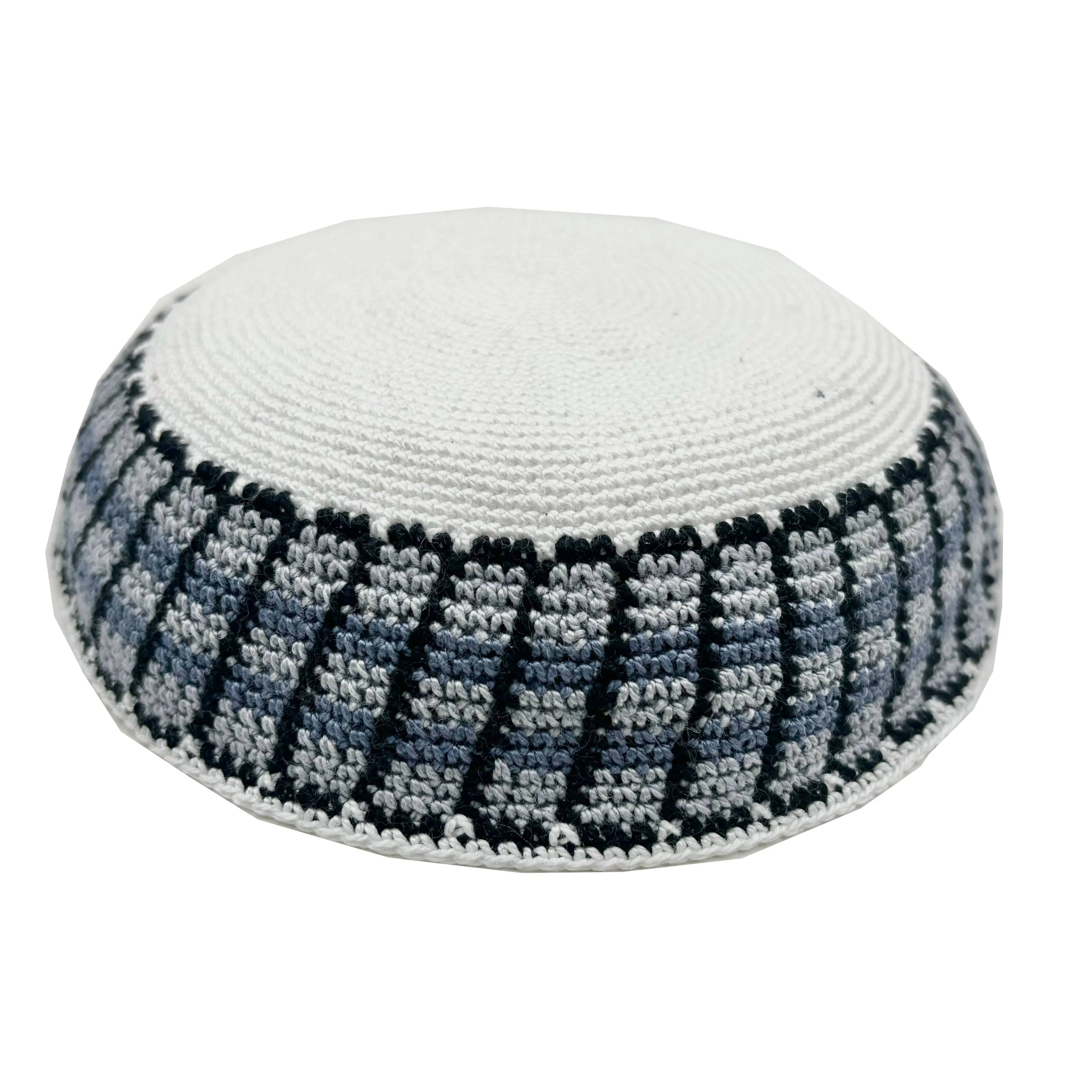 DMC Cotton Black Trim Crochet Kippah Hat for Men Boys & Kids-Stylish Image Design Kipa Hat Dmc Kippah
