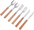 24pcs Half Tang Cutlery Light Wooden Handle With Rivet Stainless Steel Steak Knife Flatware Set With Wood Handle