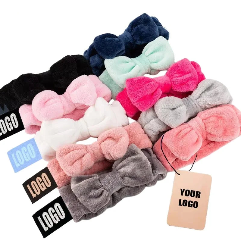 CHENGHE Wholesale Solid Color Bowknot Microfiber Facial Headband Girl Spa Skincare Hairband Make up Elastic Headband for Women
