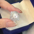 Luxury Platinum Plated Honeycomb Atmospheric Ring 9-10mm AAAA Natural Freshwater Pearl White Bread Wedding Anniversary Gift