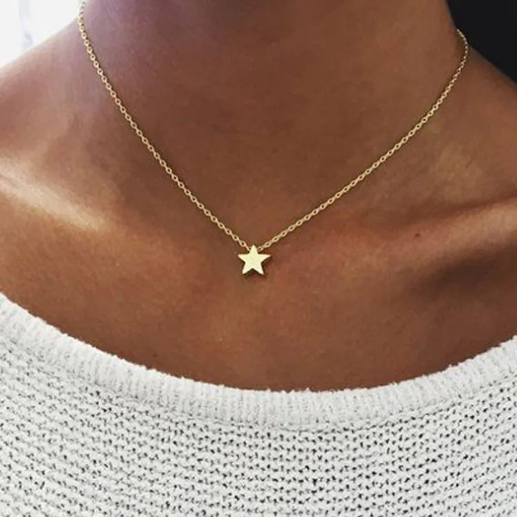 2022 New Fashion Silver Gold Chain Choker Necklace Delicate Adjustable Gold Plated Necklace Simple Thicken Star Pendant Necklace