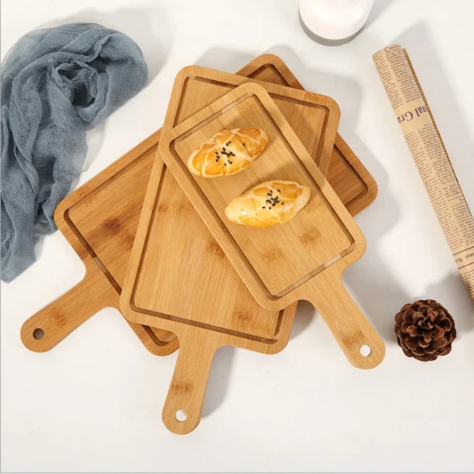 Rectangular Bamboo Chopping Block for Pizza Bread Chips-Cutting Tray/Board/Plate