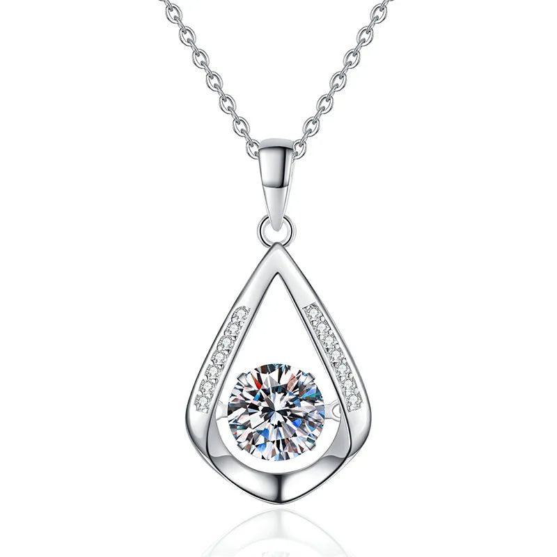 925 Sterling Silver Water Drop Pendant Necklace 1 Carat Moissanite Fine Jewelry for Women Valentine's Day Gift