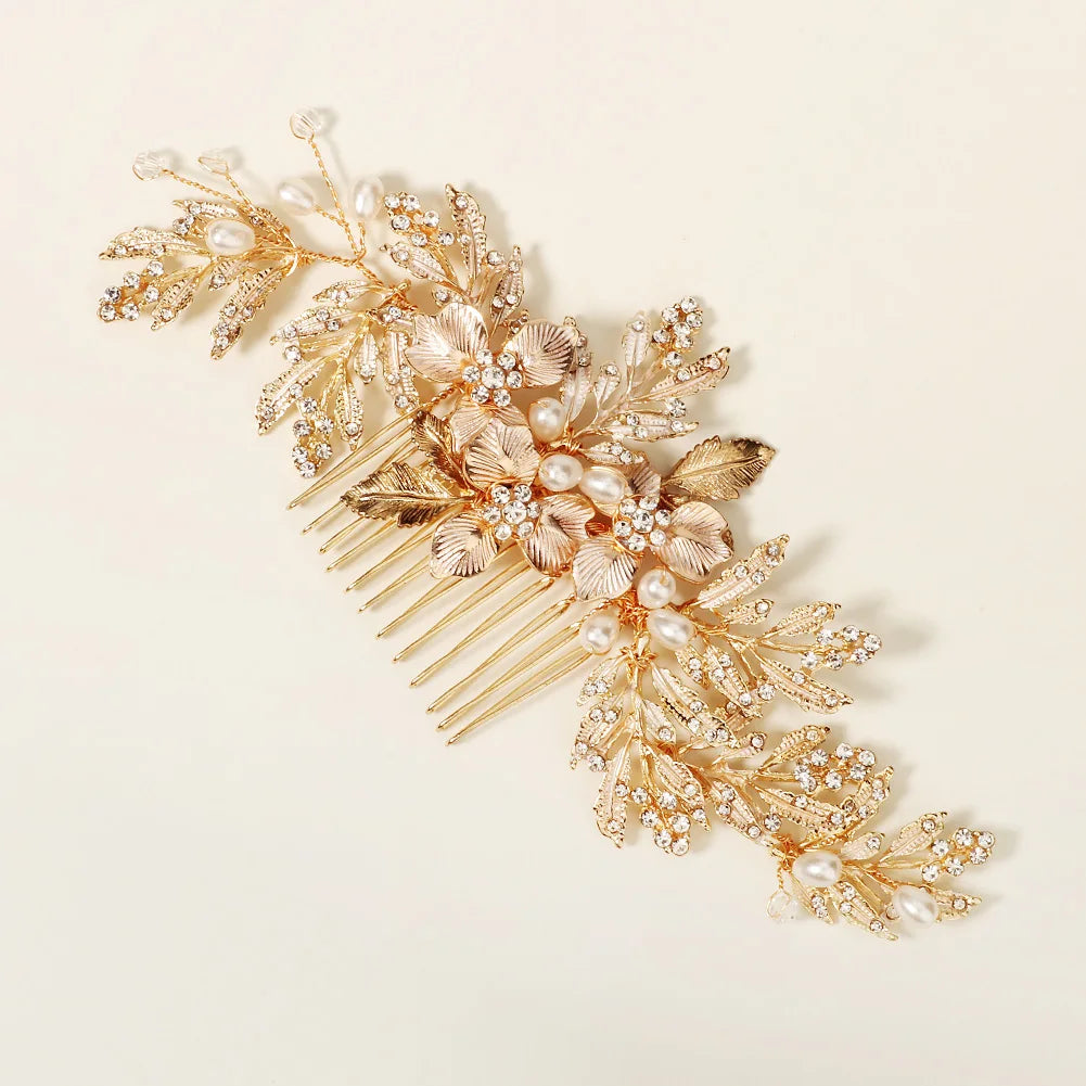 Bridal Flowers Pearls and Crystal Hair Combs Wedding Headdress Handmade Hair Accessories Jewelry Headpieces