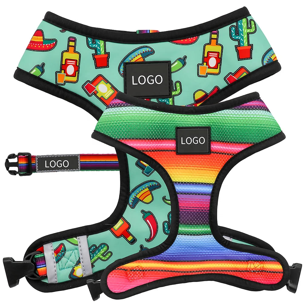Manufacturer Customized Printing Popsicles Designer Pet Harness Leash Collar Set Wholesale Neoprene Vest Dog Harness No Pull