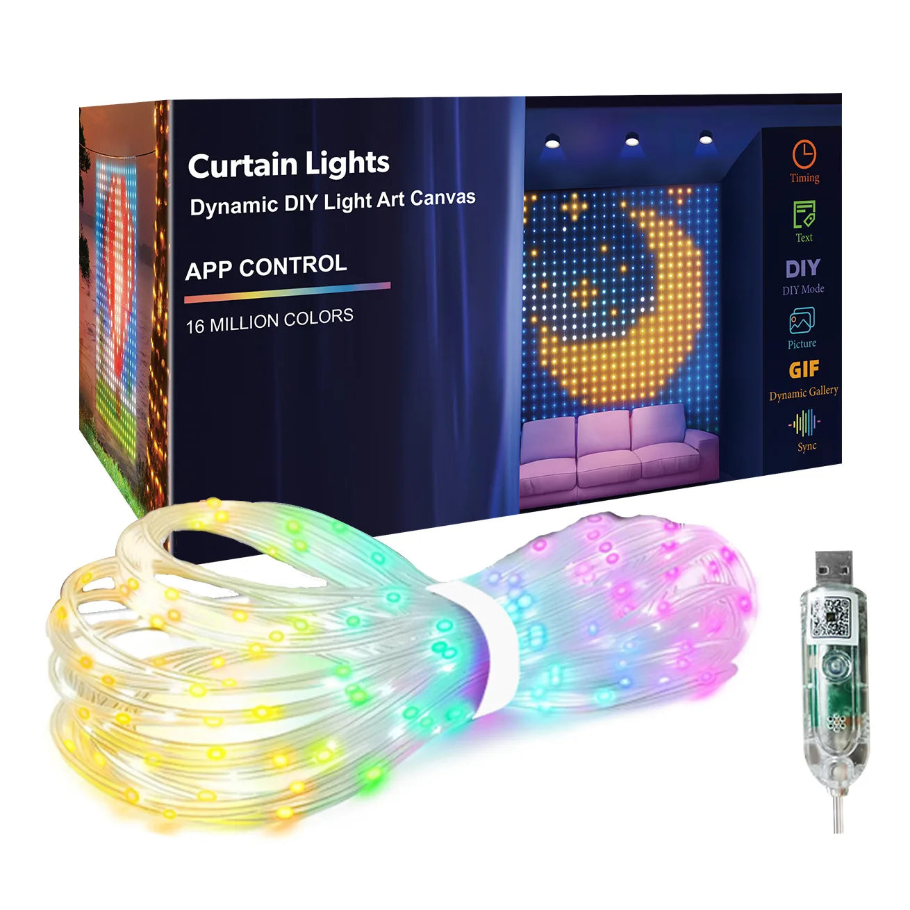 2024 Wholesale Simple LED Curtain Lights for Christmas DIY Atmosphere APP Control Festival Decorative Lights