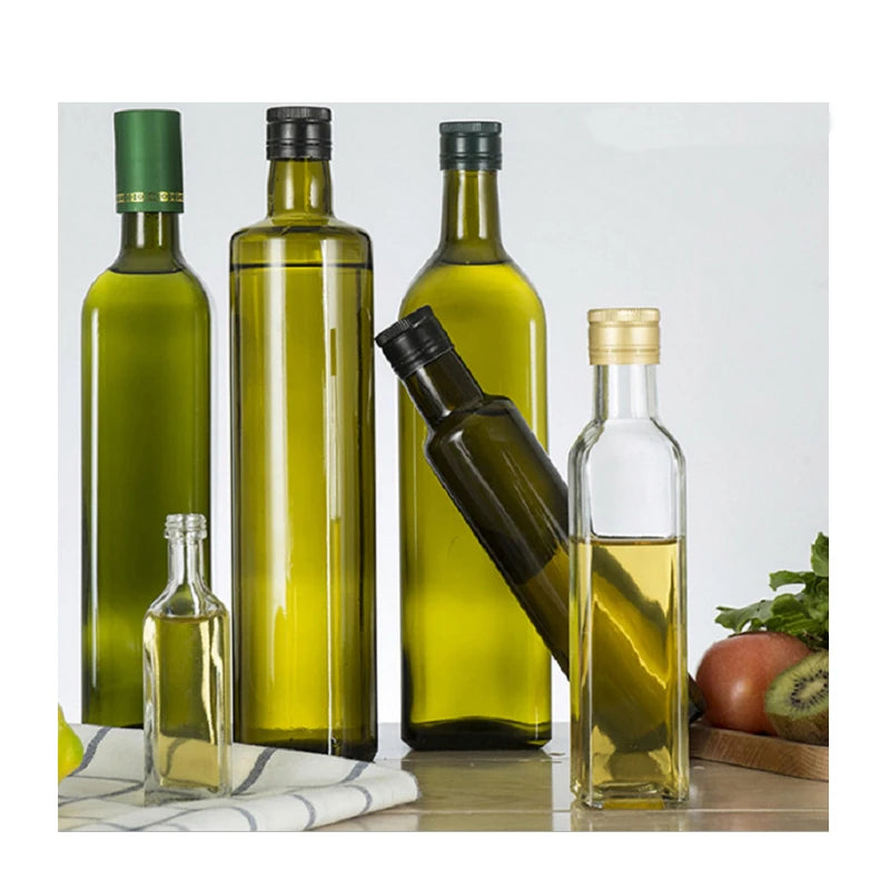 250ml 500ml 750ml 1000ml Leak-Proof Transparent Glass Oiler Bottles for Olive Oil and Jelly with Screw Cap and Hot Stamped