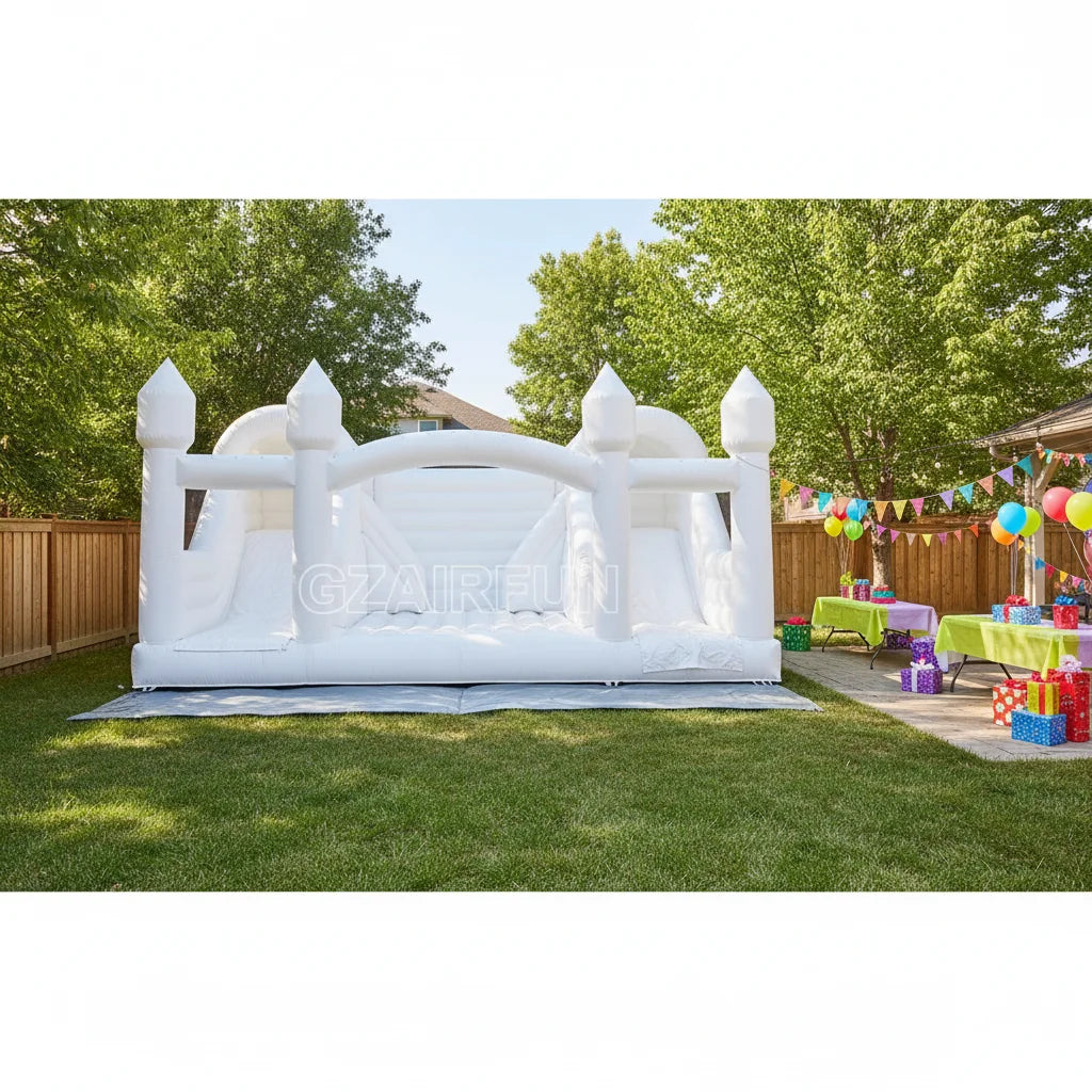 Custom Large Outdoor Commercial Castle Double Slide White Eco-Friendly PVC Inflatable Bounce House with Slide Bouncer for Kids