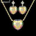 LUOTEEMI Lady Set Cz Gold Metal Pendant Necklace Earring Heart Girl 5A Zircon Woman Delicate Dainty Jewelry Plated