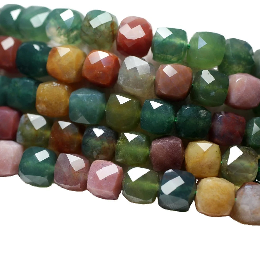 Wholesale Natural Indian Agate 8*8 mm Faceted Cube Loose Beads for Jewelry Making Design Fashion Stone