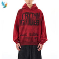 Streetwear Pullover Gothic Text Print Loose Fit Men's Retro Faded Red Graphic Hoodie