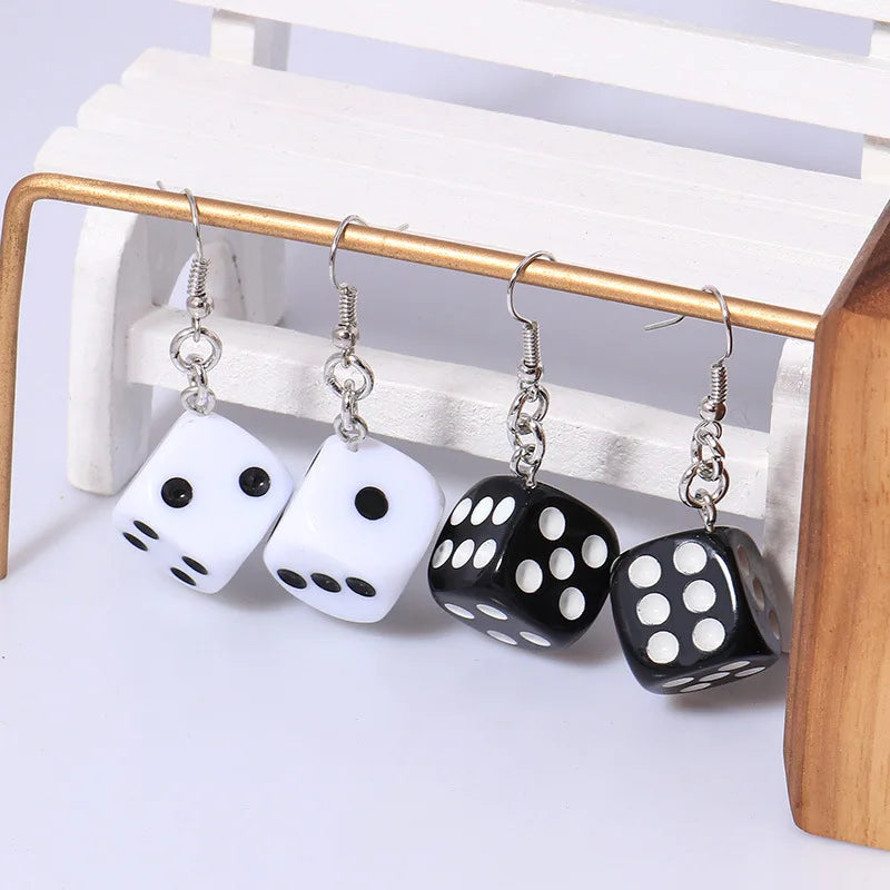 Handmade Ladies Fashion Acrylic Dice Pendant Earrings Trendy Heart-shaped Designer Drop Dangling Jewelry for Women