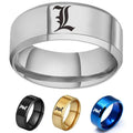 Hot Selling Fashion Anime Jewelry Accessories L Letter Logo Death Note Stainless Steel Ring