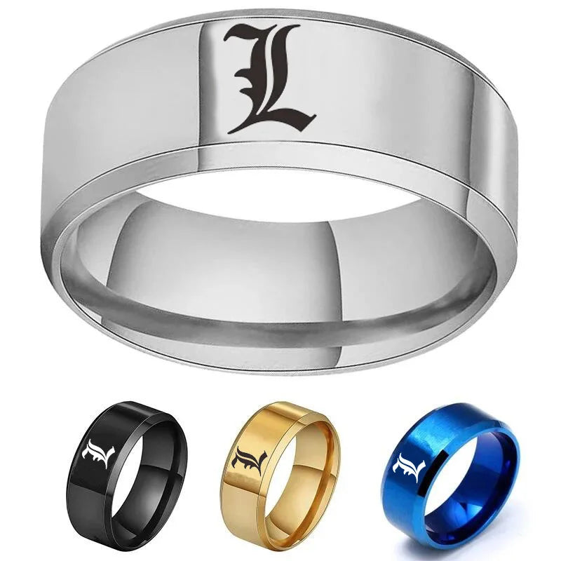 Hot Selling Fashion Anime Jewelry Accessories L Letter Logo Death Note Stainless Steel Ring