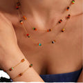 18k Gold Plated Stainless Steel Necklace Geometric Link Chain with Tube Natural Colorful Stone Ready to Ship