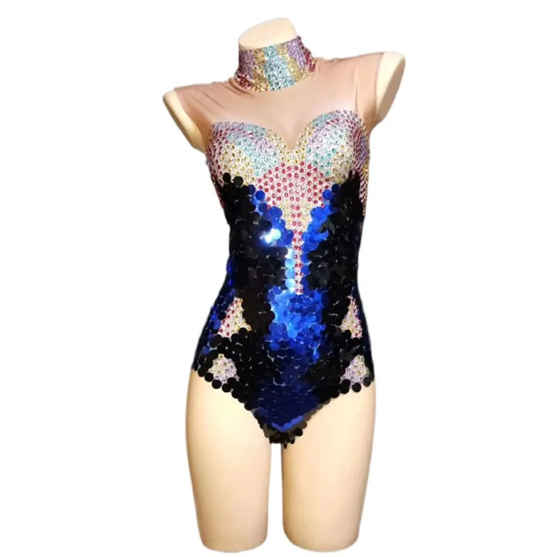 Fashion Elastic Crystal Sequins Club Party Short Jumpsuits Women Gymnastics Festival Outfit Dancer Leotard Singer Bodysuits