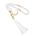 Muslim Rosary 33X12mm Crystal Bracelet Fringed Moon Islamic Prayer White Misbaha Tassel Ramadan Jewelry Wholesale