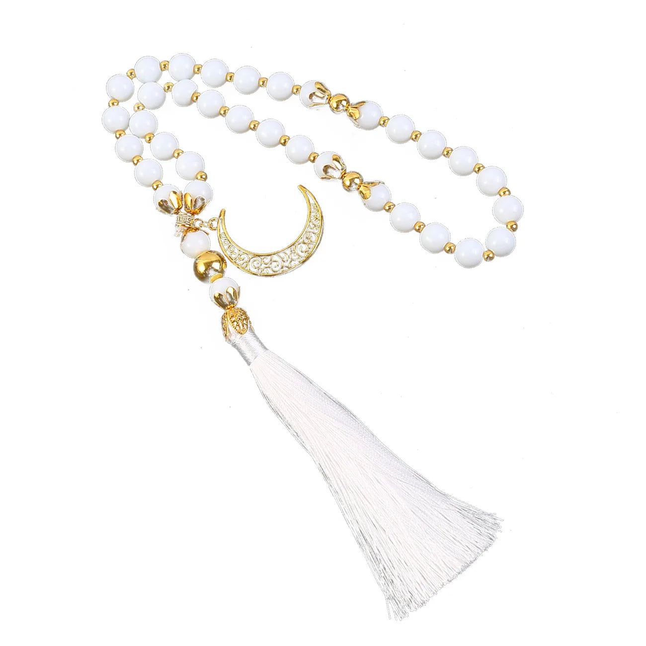 Muslim Rosary 33X12mm Crystal Bracelet Fringed Moon Islamic Prayer White Misbaha Tassel Ramadan Jewelry Wholesale