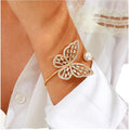 Adjustable Gold Plated Bracelet with Hollow Sparkling Emerald Cut Diamonds Pearl Butterfly Opening for Gifts or Parties