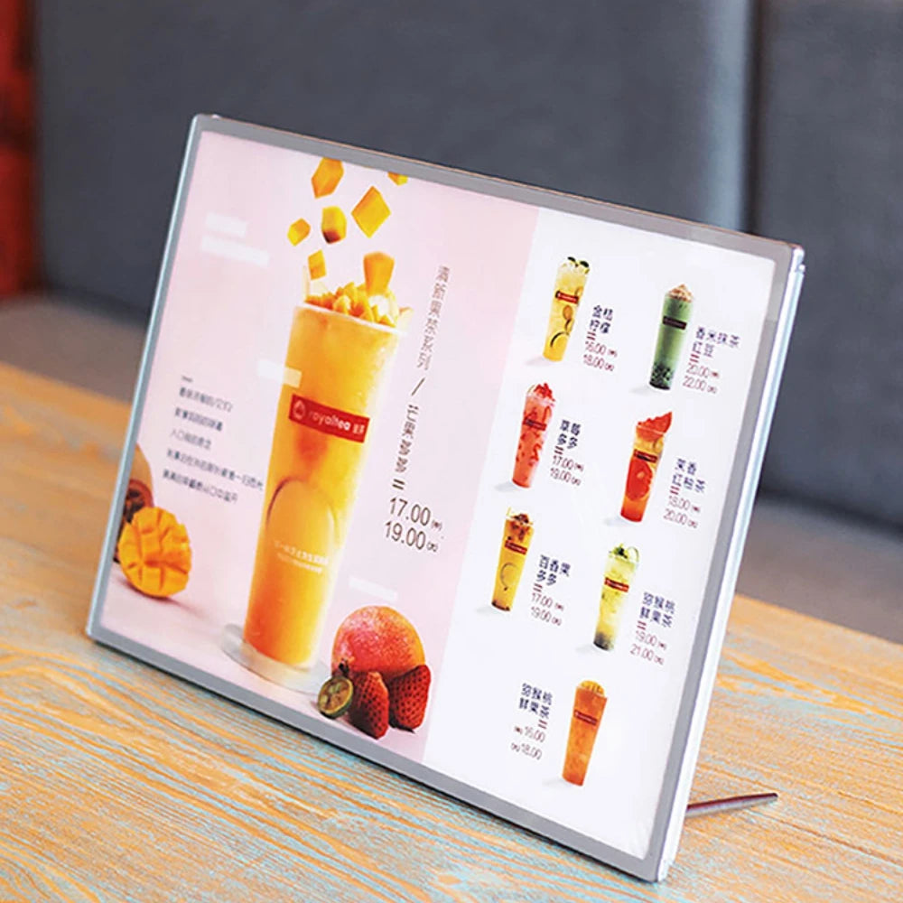 A2/A3/A4 Ultra Slim Led Lightbox Tempered Glass Frame for Restaurant Bar Milk Tea Shop Light Box Display