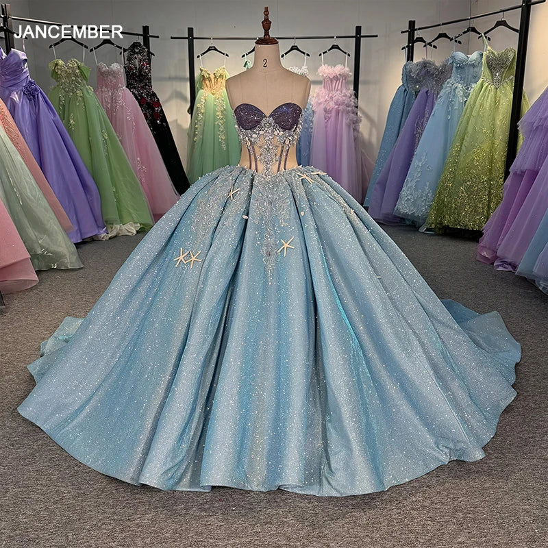 Quinceanera Ball Gown Tulle Evening Party for Women Appliques Short Sleeves Beads Customised Dy6836