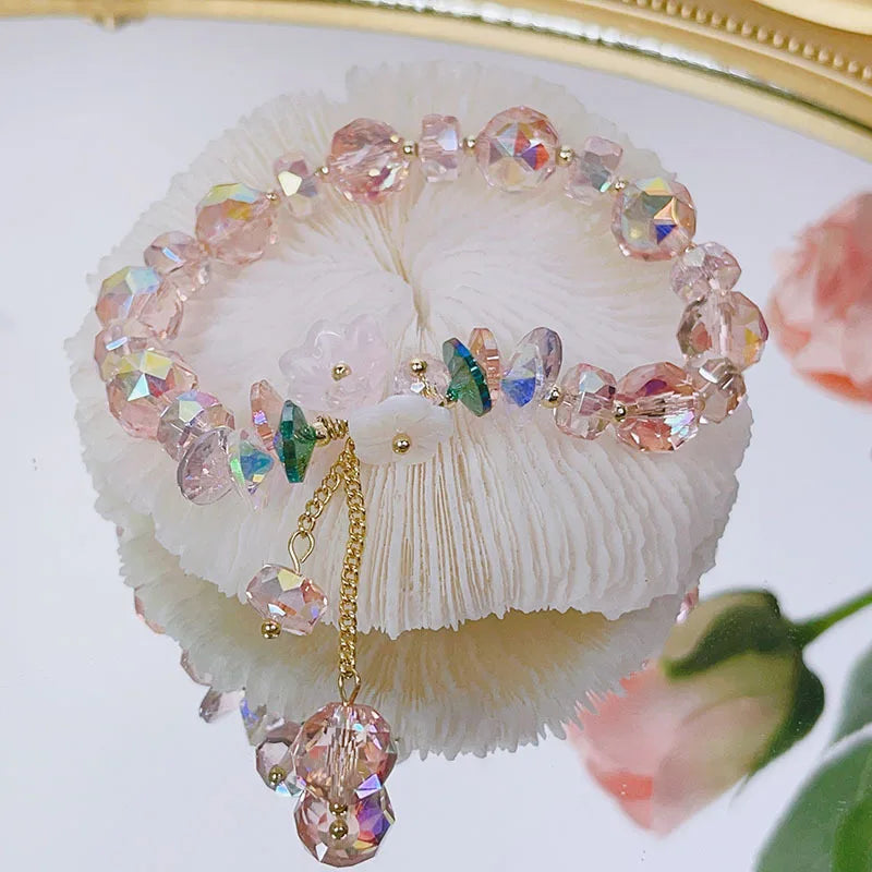 Happiness Comes ~ Lily of the Valley Charm Bracelet Crystal Irregular Beads Bracelets for Women Gift Jewelry