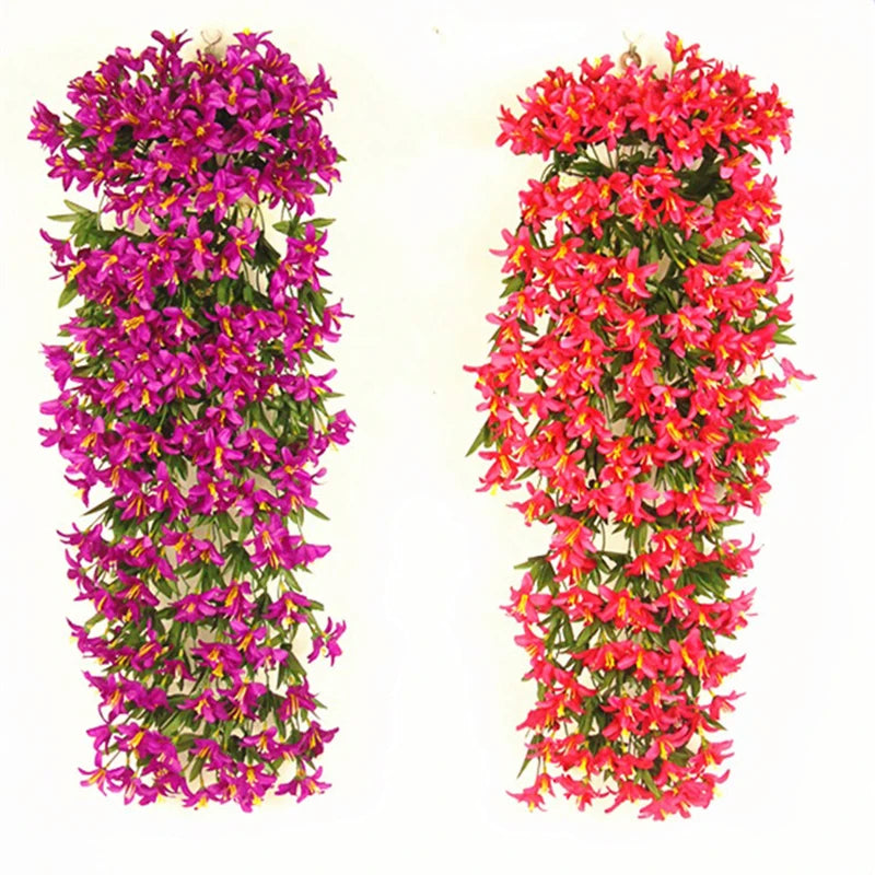 Wholesale Artificial Flower Vine 7 Fork Silk Lily Rattan Wall  Wedding Decoration