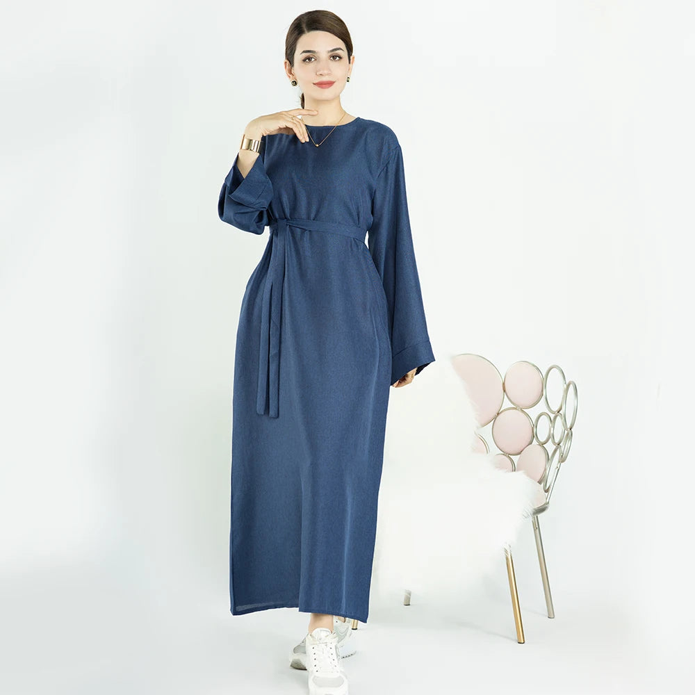 Dubai Women's Inspired Turkey Plus Size Linen Closed Abaya for Daily Wear Wholesale EID Dresses for Muslim Girls