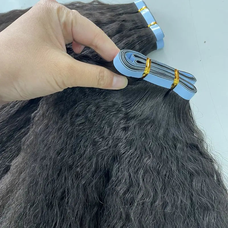 Unprocessed Virgin Hair High Ratio Hot Selling Long Tape in Kinky Straight Human Hair Extensions