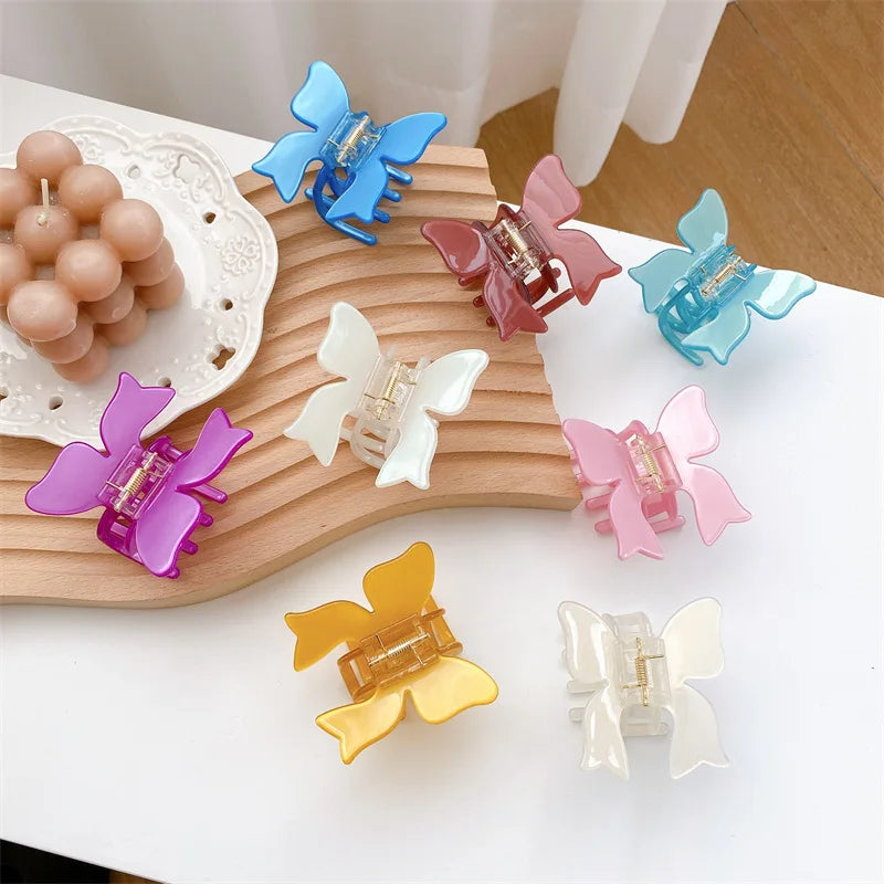 YHJ Wholesale Bow Design Acetate 6cm Solid Color Claw Eco-Friendly Acetate Clip Cute Acetate Hair Claw Clips for Girls