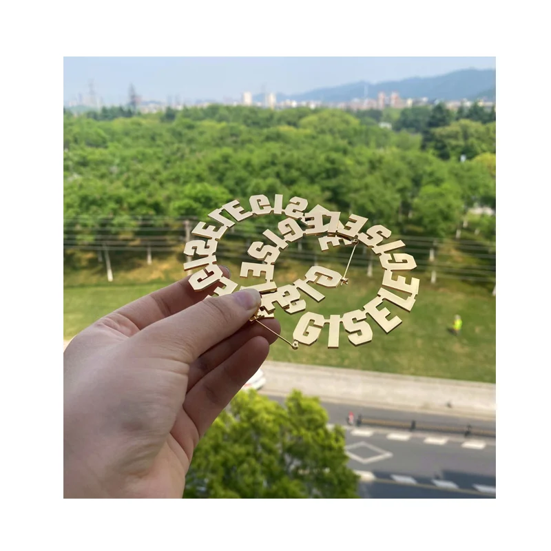 New Creative Listing Customized Hoop Earrings 18k Gold Plated High Polished Letter Hoop Earrings Gold Silver Rose Gold