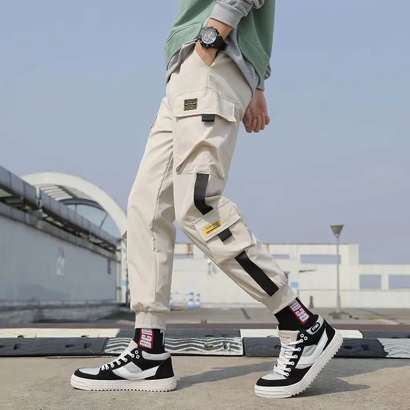 New Fashion Europe Men Solid Color Overalls Multi-pocket Street Pants Outdoor Sports Casual Trousers Long Ninth Harem Pants