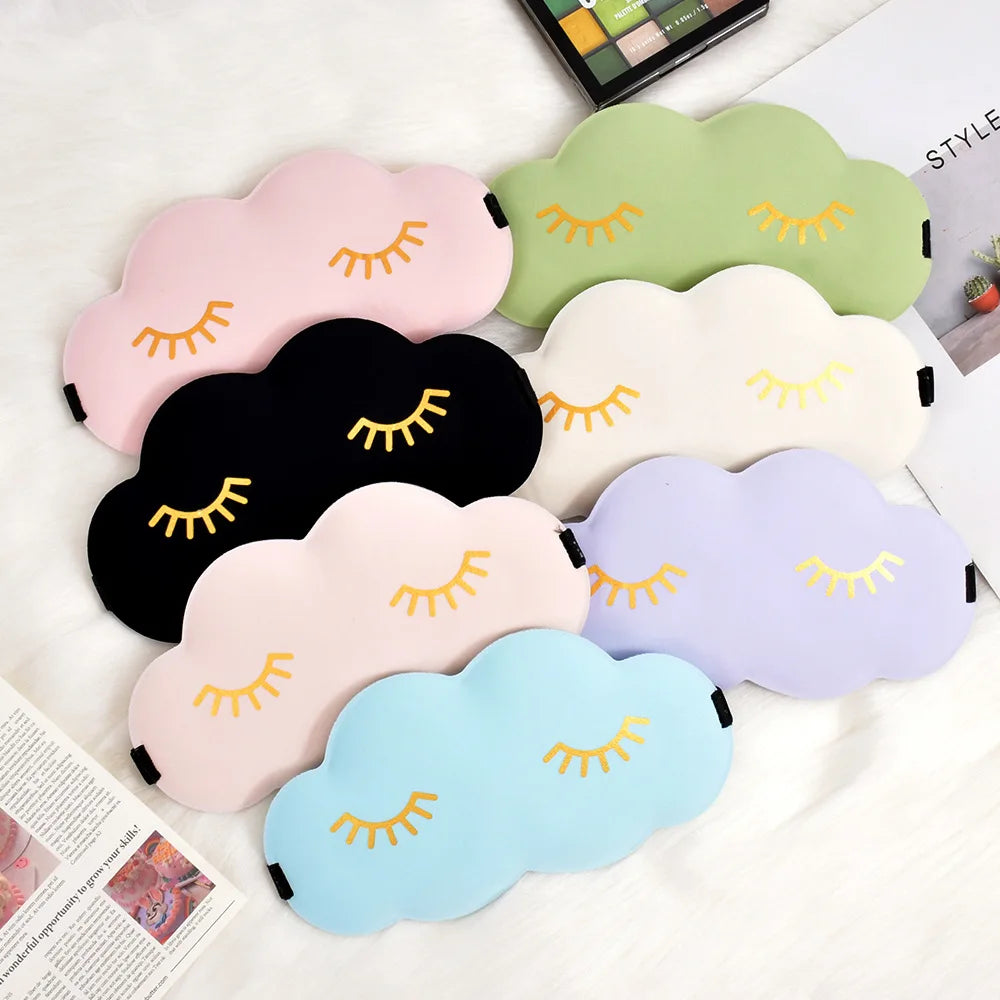 New Fashion Cute 3D Cloud Ice Silk Eye Mask Breathable and Light Shielding Gold Stamping Eyelash Eye Mask for Sleep
