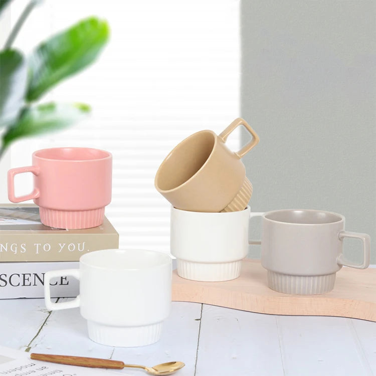 Hot Selling American Color Glaze Stacking Ceramic Coffee Mug Set Drinking Cup Promotional Souvenir Mugs With logo