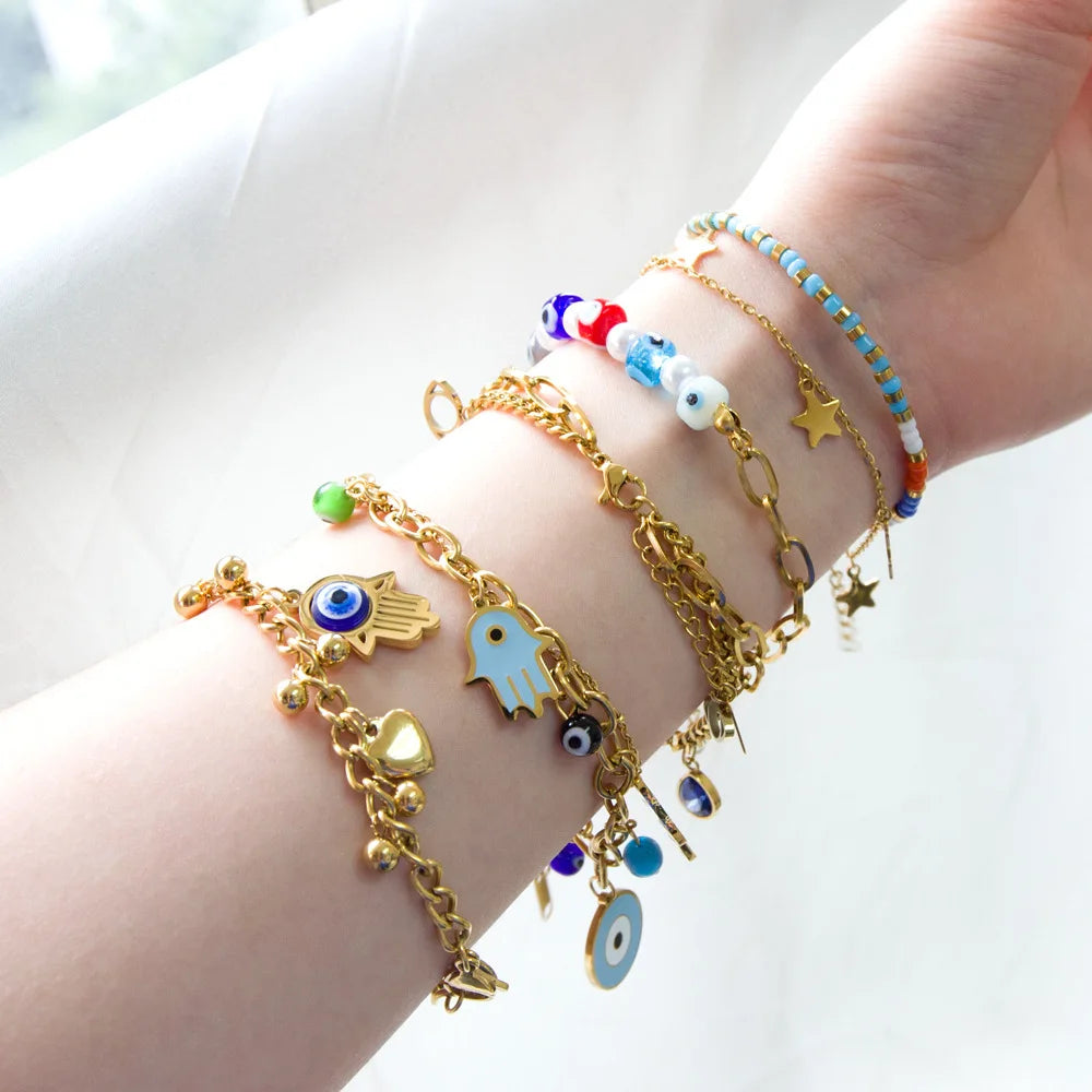 Fashion Cartoon Stainless Steel Handstring Designer Bracelets Couple Gift Evil Eye Bangles and Bracelets