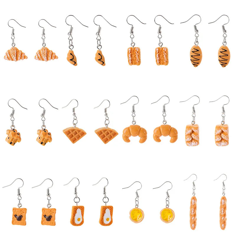 Brand New Personality Cute Creative Baking Cake Earrings Temperament Trend Fashion Egg Tart Bread Resin Earrings for Girls