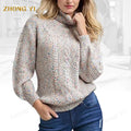 Clothing Factory Women's Long Sleeve Warm Casual Wool Pullover Custom Color Turtleneck Loose Knit Wholesale Cotton Sweater