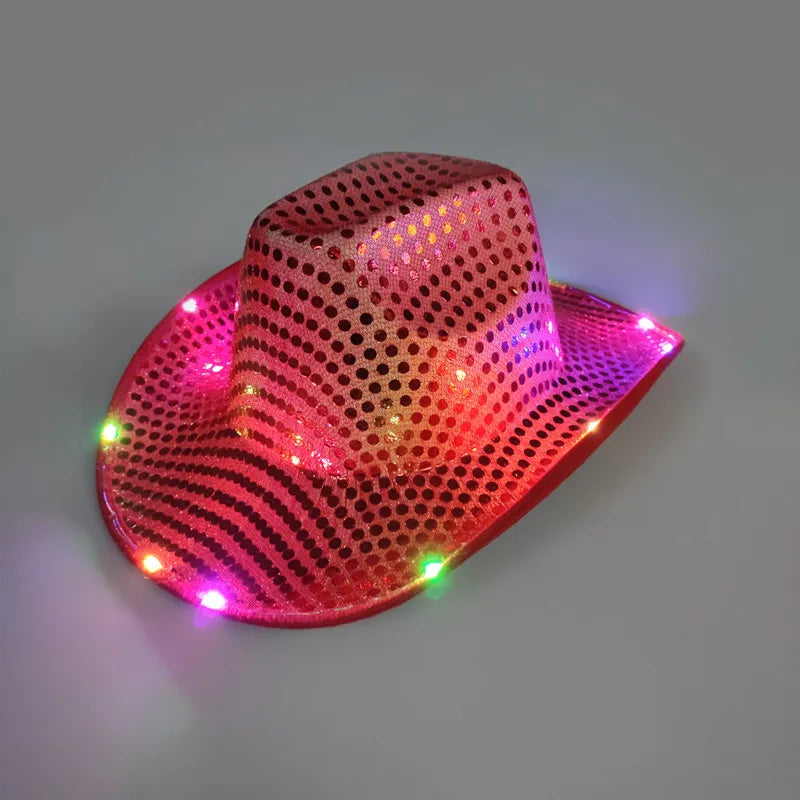 Hot Selling Sequin Light up Led Cowboy Hat Glow Club Party Hats for Bar Costume